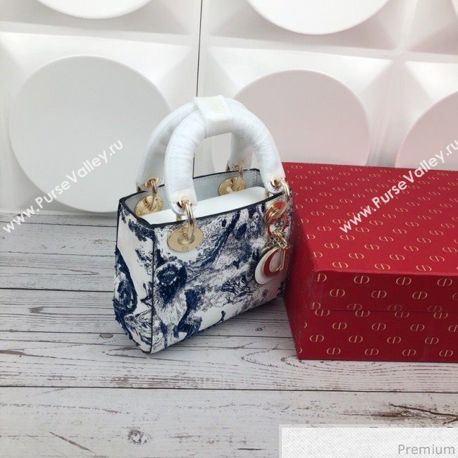 Dior Mini Lady Dior in Toile de Jouy Embroidered Bag Blue 2019 (XYD-9031520)