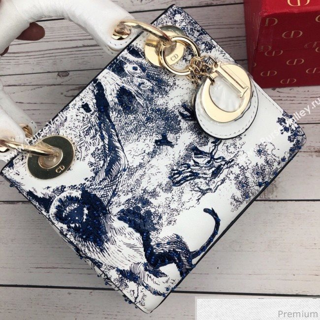 Dior Mini Lady Dior in Toile de Jouy Embroidered Bag Blue 2019 (XYD-9031520)