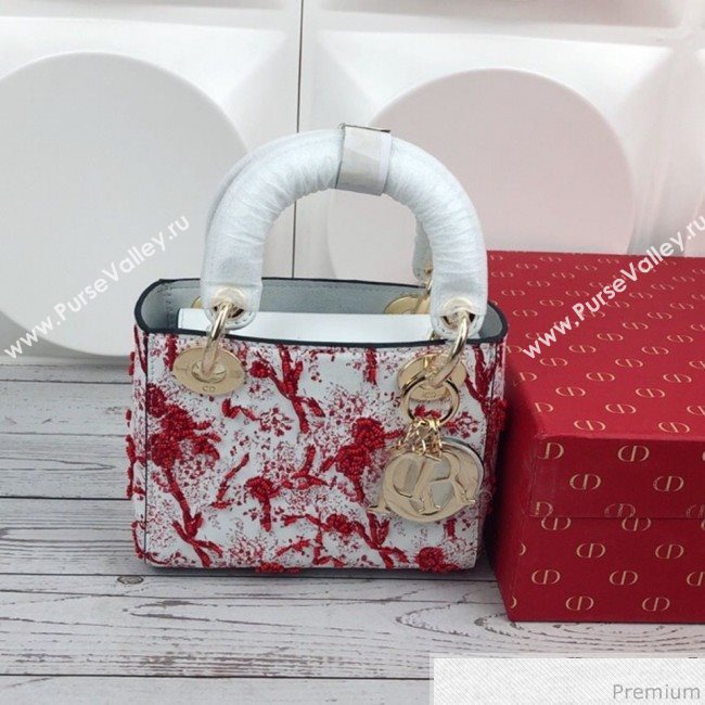 Dior Mini Lady Dior in Flower Embroidered Bag Red 2019 (XYD-9031521)