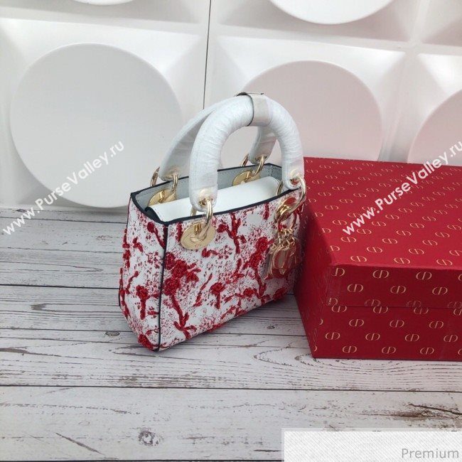 Dior Mini Lady Dior in Flower Embroidered Bag Red 2019 (XYD-9031521)