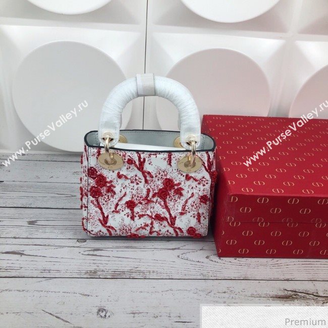 Dior Mini Lady Dior in Flower Embroidered Bag Red 2019 (XYD-9031521)