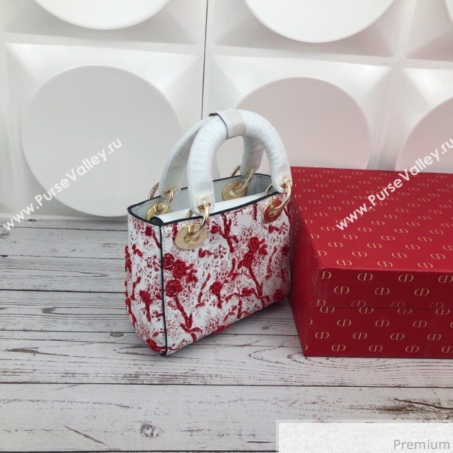 Dior Mini Lady Dior in Flower Embroidered Bag Red 2019 (XYD-9031521)