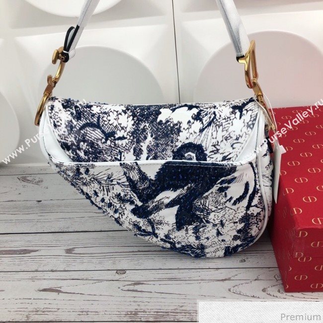 Dior Saddle in Toile de Jouy Bead Embroidered Bag Blue 2019 (XYD-9031522)