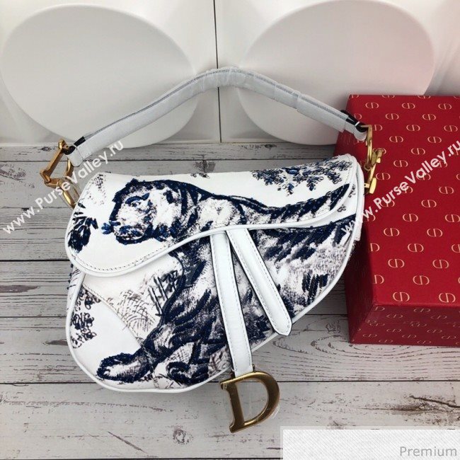 Dior Saddle in Toile de Jouy Bead Embroidered Bag Blue 2019 (XYD-9031522)