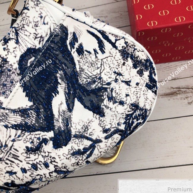 Dior Saddle in Toile de Jouy Bead Embroidered Bag Blue 2019 (XYD-9031522)