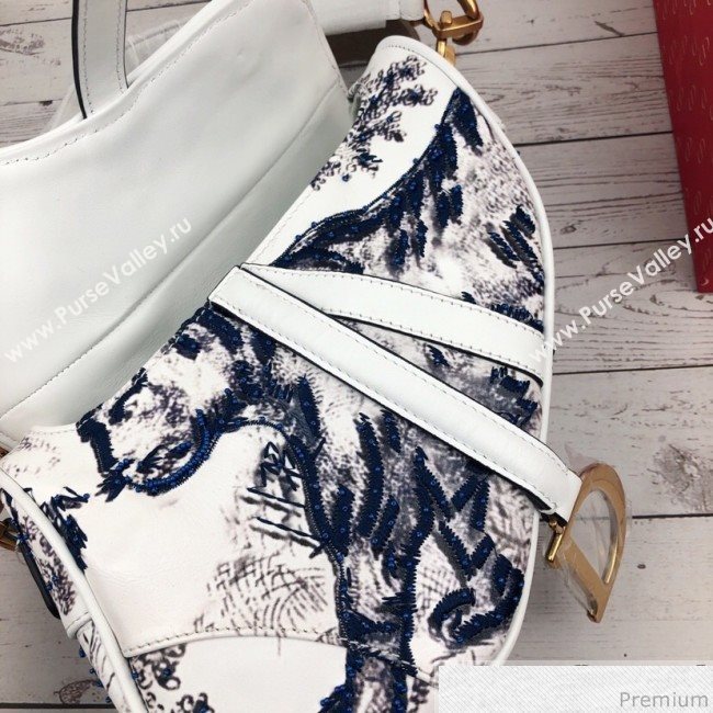Dior Saddle in Toile de Jouy Bead Embroidered Bag Blue 2019 (XYD-9031522)