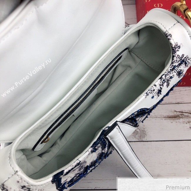 Dior Saddle in Toile de Jouy Bead Embroidered Bag Blue 2019 (XYD-9031522)