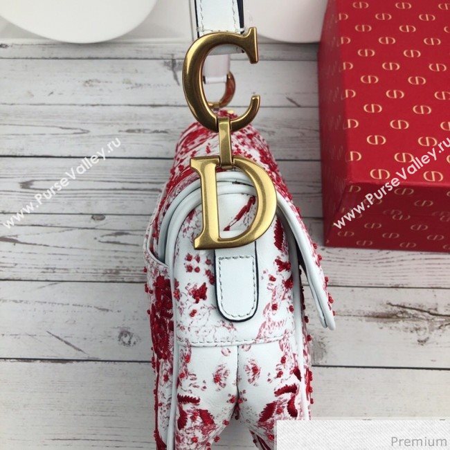 Dior Saddle in Flower Bead Embroidered Bag Red 2019 (XYD-9031523)