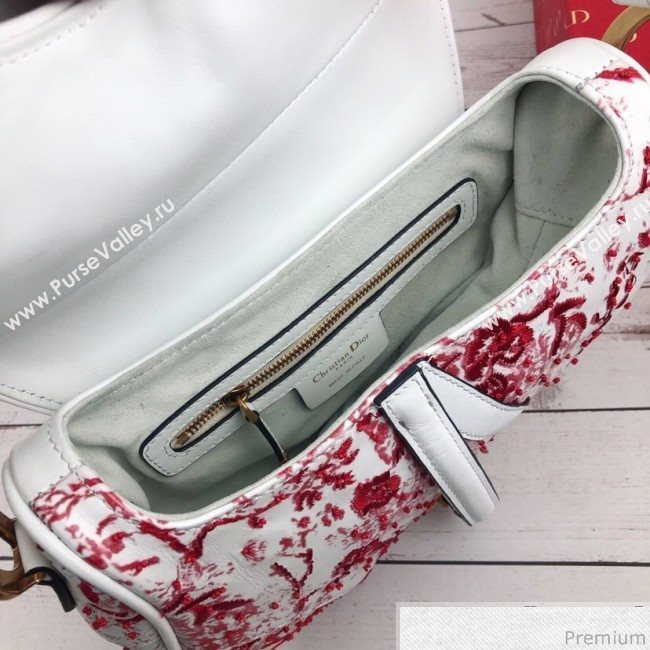 Dior Saddle in Flower Bead Embroidered Bag Red 2019 (XYD-9031523)