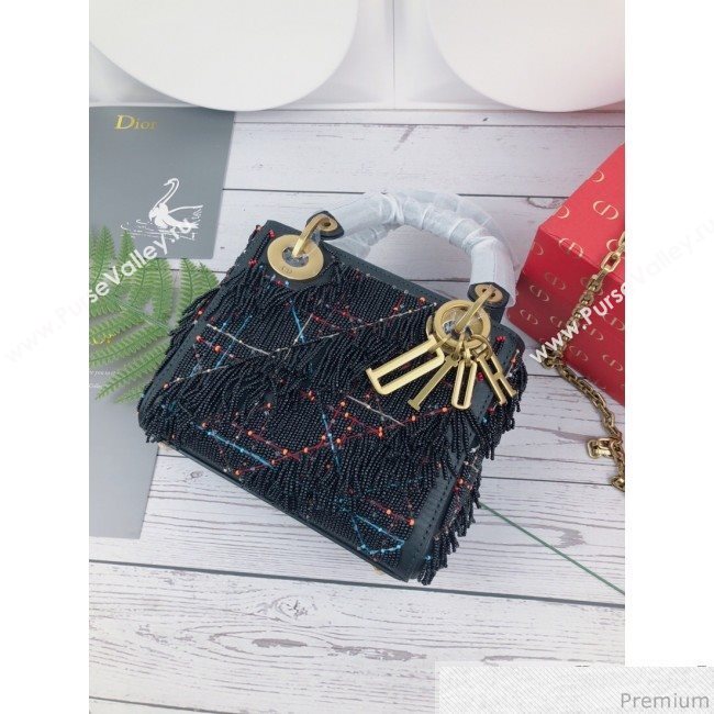 Dior Mini Lady Dior Bag with Beads Tassel Black 2018 (XYD-9031525)