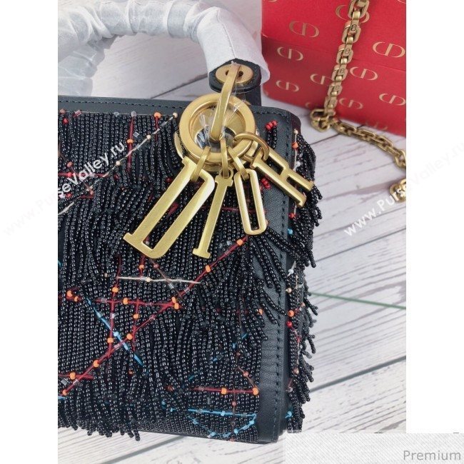Dior Mini Lady Dior Bag with Beads Tassel Black 2018 (XYD-9031525)