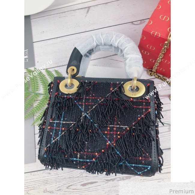 Dior Mini Lady Dior Bag with Beads Tassel Black 2018 (XYD-9031525)