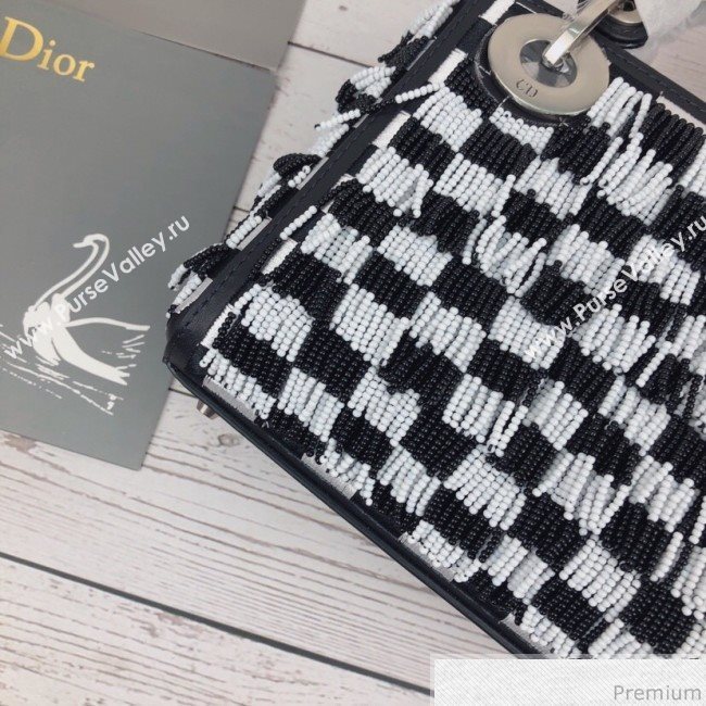 Dior Mini Lady Dior Bag with Beads Tassel Black/White 2018 (XYD-9031526)