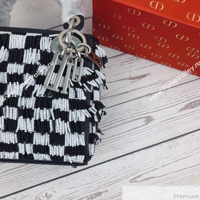 Dior Mini Lady Dior Bag with Beads Tassel Black/White 2018 (XYD-9031526)