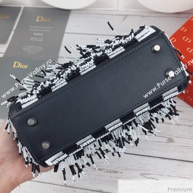 Dior Mini Lady Dior Bag with Beads Tassel Black/White 2018 (XYD-9031526)