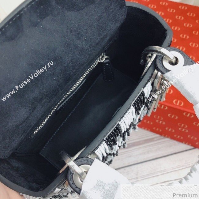 Dior Mini Lady Dior Bag with Beads Tassel Black/White 2018 (XYD-9031526)