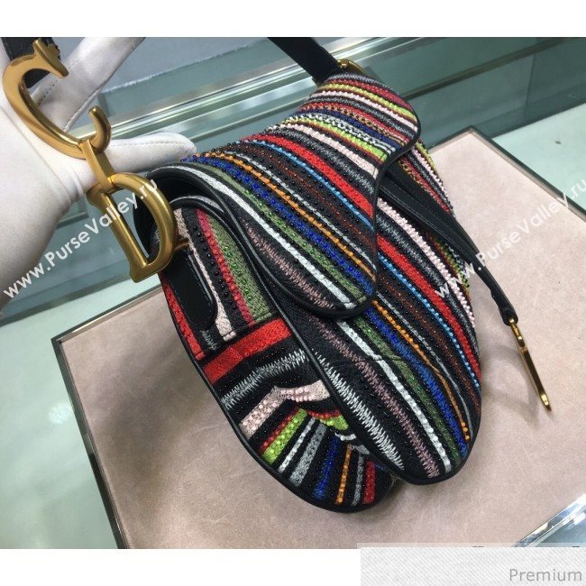 Dior Saddle Bag in Beads Embroidered Stripes 2019 (XYD-9031527)