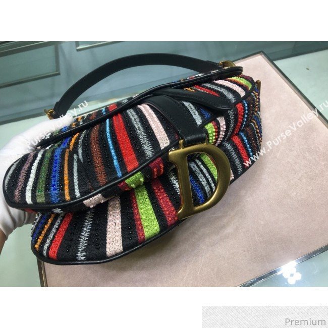 Dior Saddle Bag in Beads Embroidered Stripes 2019 (XYD-9031527)