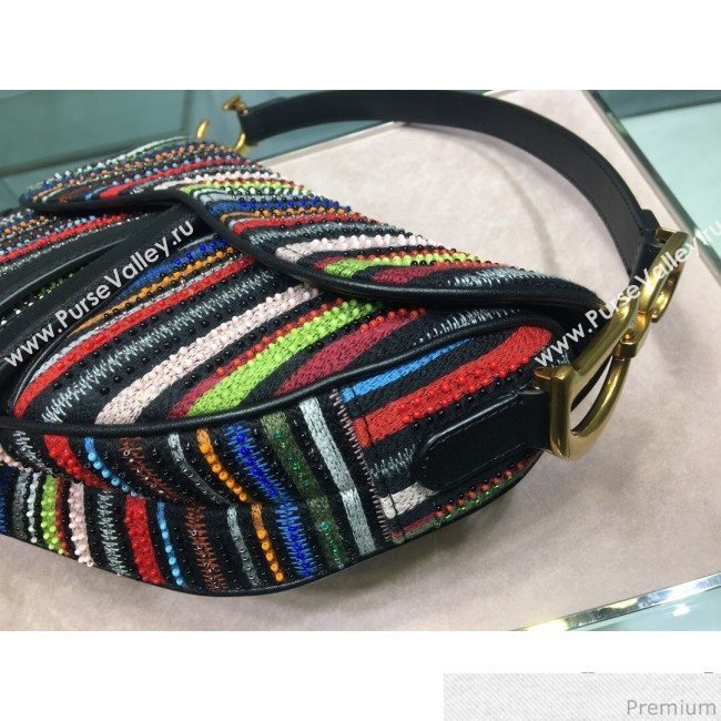 Dior Saddle Bag in Beads Embroidered Stripes 2019 (XYD-9031527)