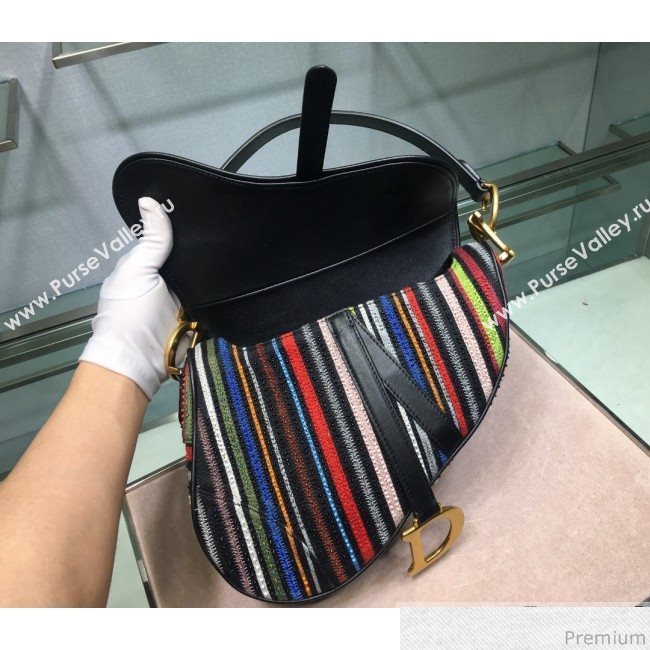 Dior Saddle Bag in Beads Embroidered Stripes 2019 (XYD-9031527)