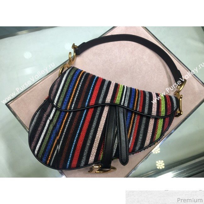 Dior Saddle Bag in Beads Embroidered Stripes 2019 (XYD-9031527)
