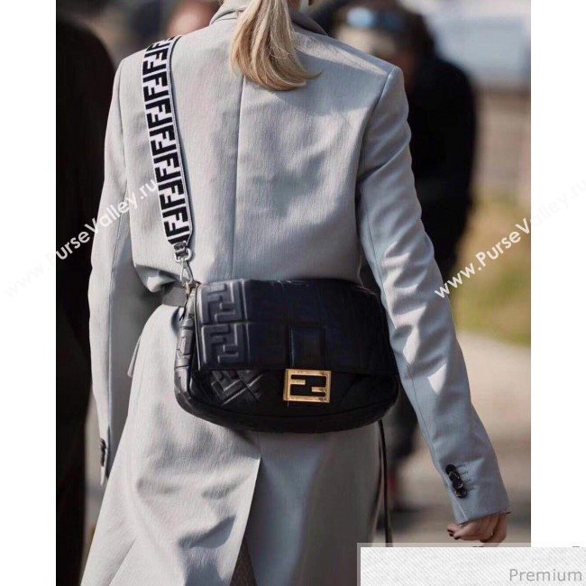 Fendi Baguette Large FF Logo Lambskin Flap Bag Black 2019 (CL-9031535)