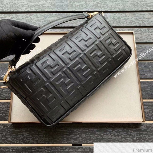 Fendi Baguette Large FF Logo Lambskin Flap Bag Black 2019 (CL-9031535)