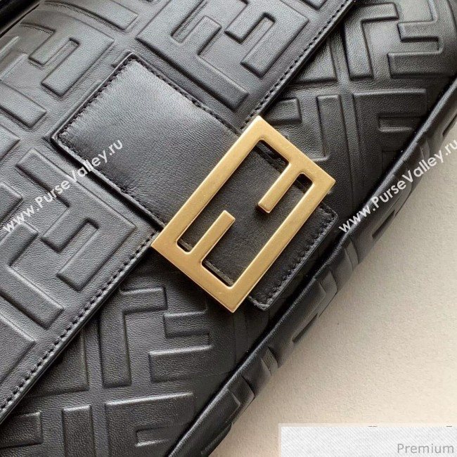 Fendi Baguette Large FF Logo Lambskin Flap Bag Black 2019 (CL-9031535)