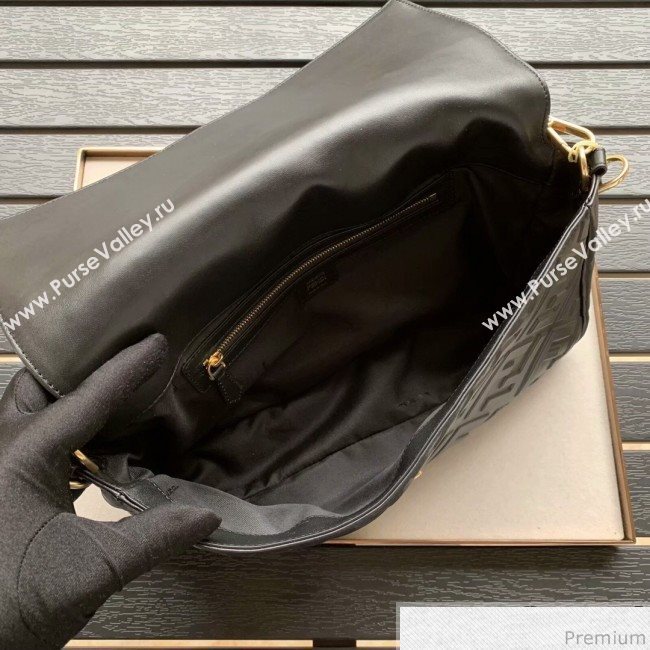 Fendi Baguette Large FF Logo Lambskin Flap Bag Black 2019 (CL-9031535)