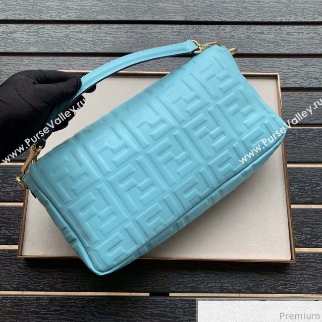 Fendi Baguette Large FF Logo Lambskin Flap Bag Light Blue 2019 (CL-9031536)
