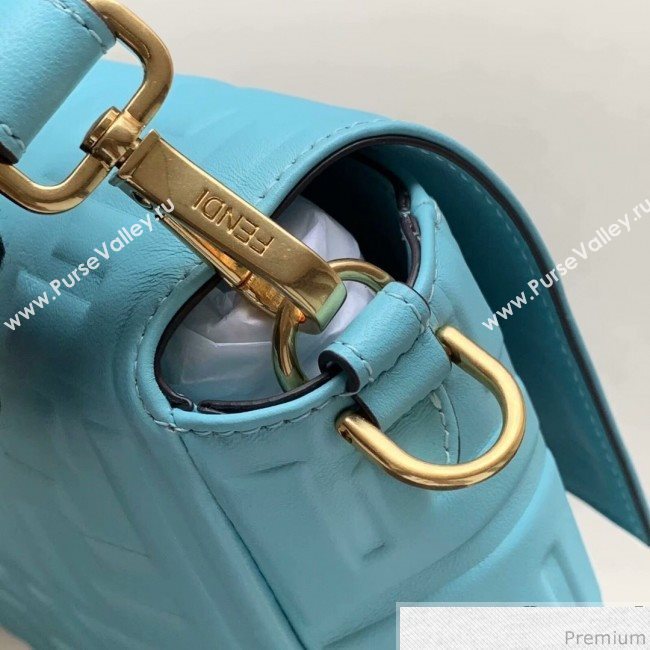 Fendi Baguette Large FF Logo Lambskin Flap Bag Light Blue 2019 (CL-9031536)