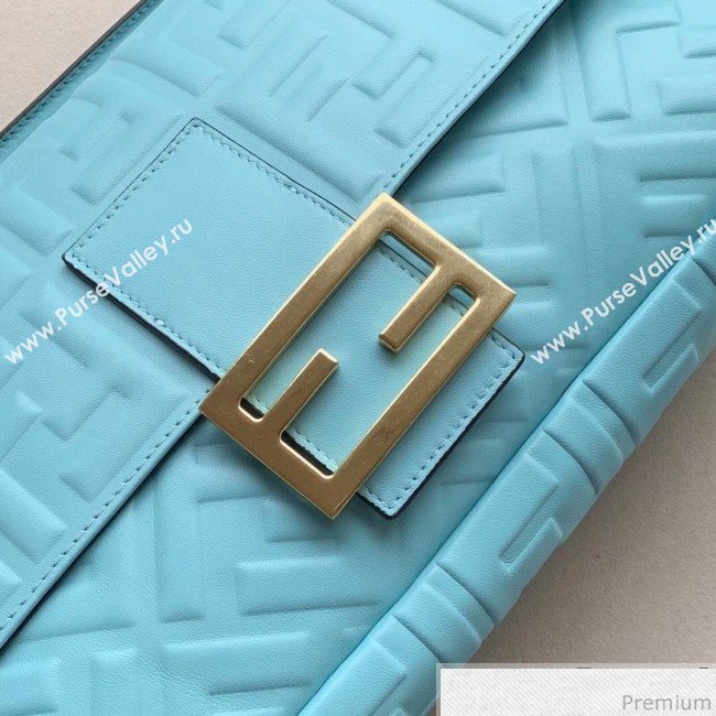 Fendi Baguette Large FF Logo Lambskin Flap Bag Light Blue 2019 (CL-9031536)