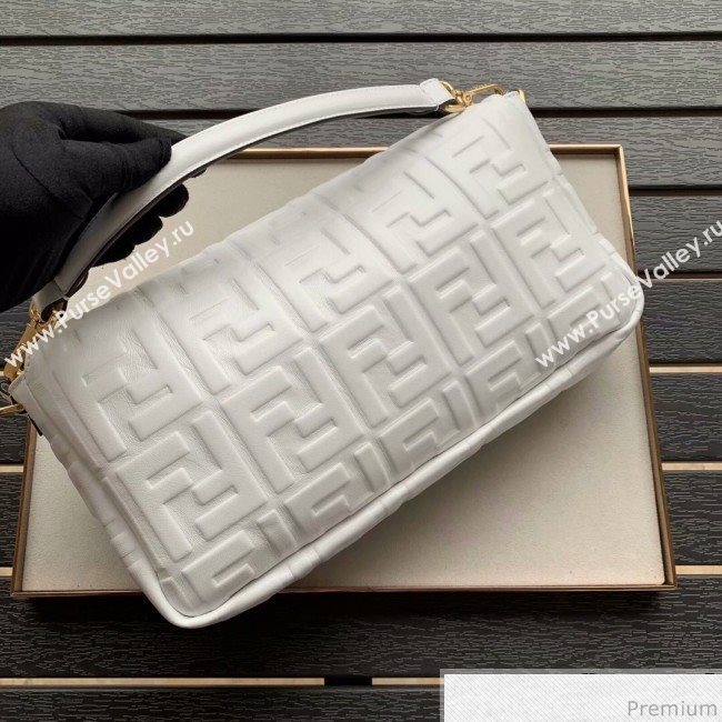 Fendi Baguette Large FF Logo Lambskin Flap Bag White 2019 (CL-9031537)