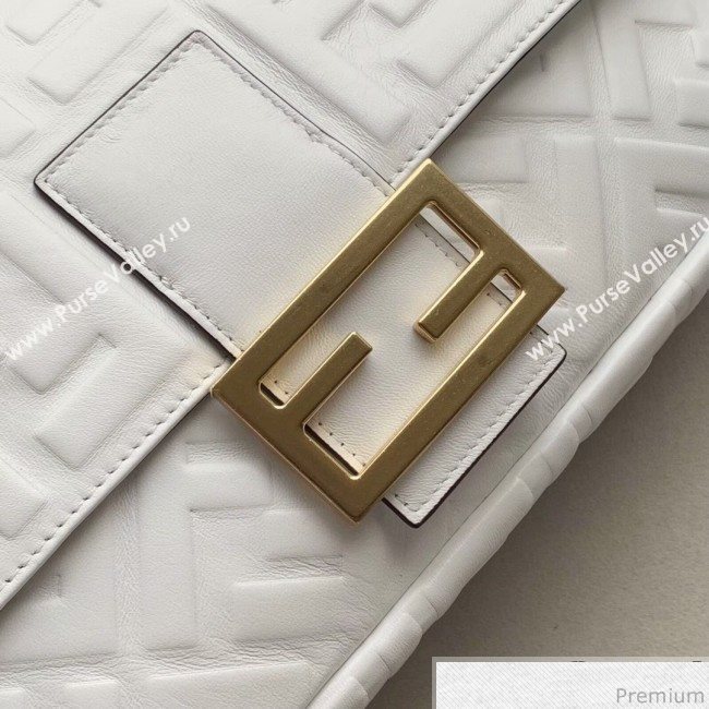 Fendi Baguette Large FF Logo Lambskin Flap Bag White 2019 (CL-9031537)