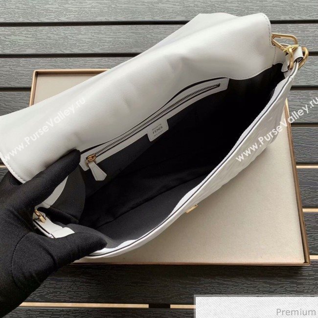 Fendi Baguette Large FF Logo Lambskin Flap Bag White 2019 (CL-9031537)
