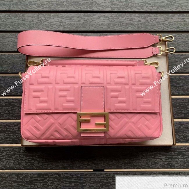 Fendi Baguette Large FF Logo Lambskin Flap Bag Pink 2019 (CL-9031538)