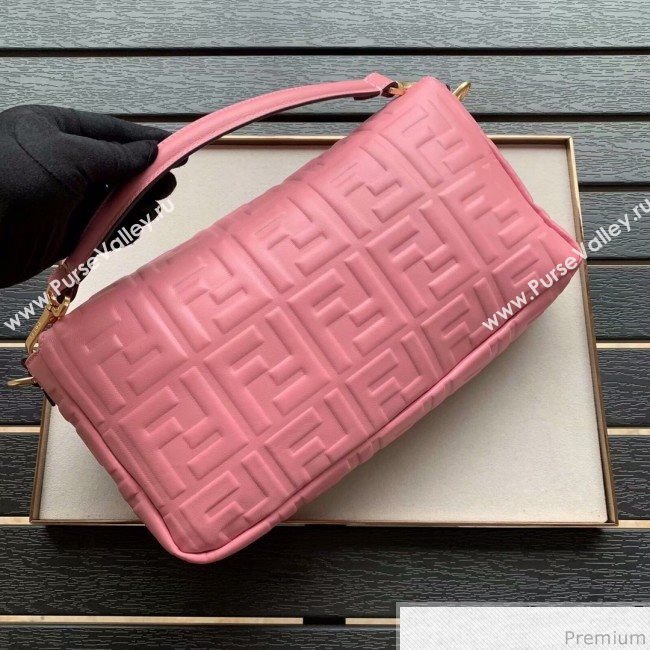 Fendi Baguette Large FF Logo Lambskin Flap Bag Pink 2019 (CL-9031538)