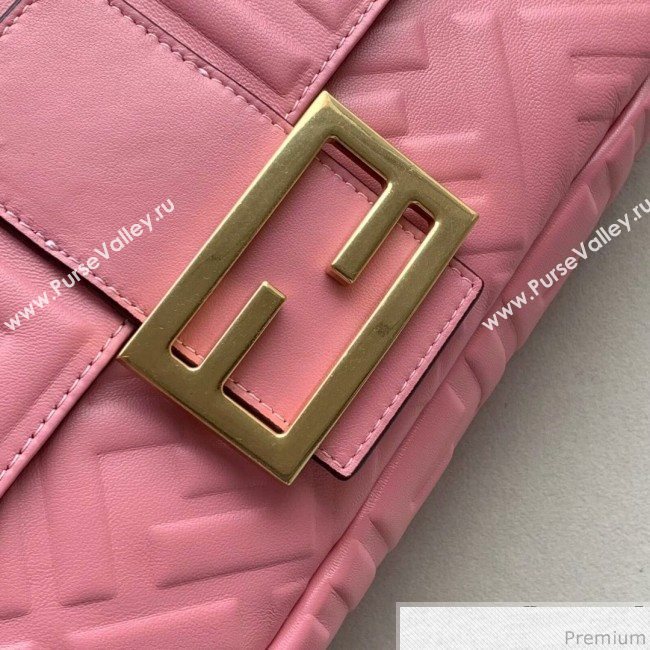 Fendi Baguette Large FF Logo Lambskin Flap Bag Pink 2019 (CL-9031538)