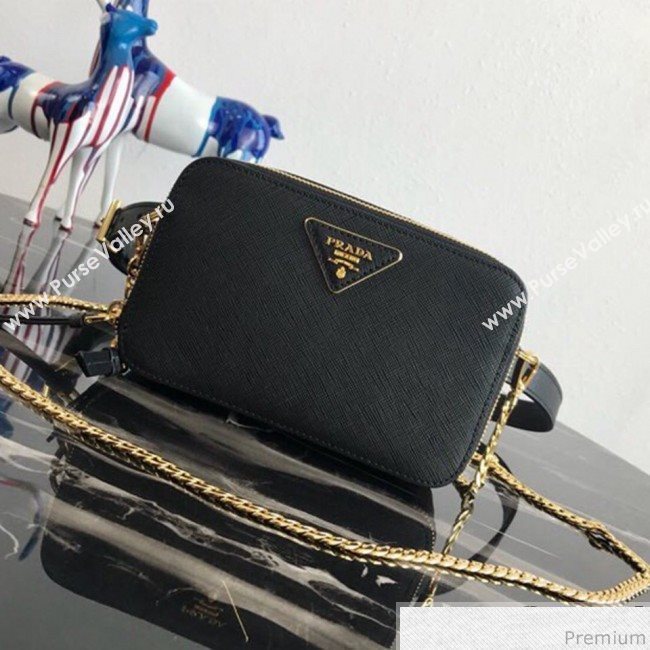 Prada Odette Saffiano Leather Belt Bag 1BL019 Black 2019 (PYZ-9031544)
