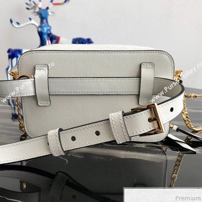 Prada Odette Saffiano Leather Belt Bag 1BL019 White 2019 (PYZ-9031543)