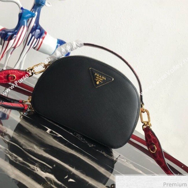 Prada Odette Saffiano Leather and Crocodile Bag 1BH123 Black/Red 2019 (PYZ-9031551)