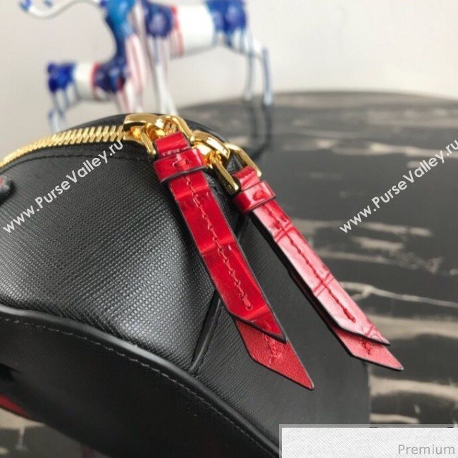 Prada Odette Saffiano Leather and Crocodile Bag 1BH123 Black/Red 2019 (PYZ-9031551)