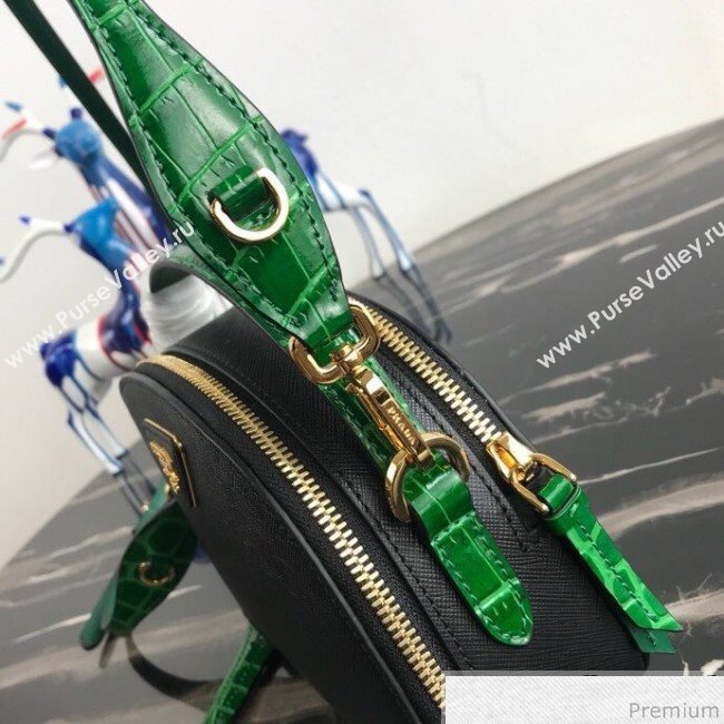 Prada Odette Saffiano Leather and Crocodile Bag 1BH123 Black/Green 2019 (PYZ-9031552)