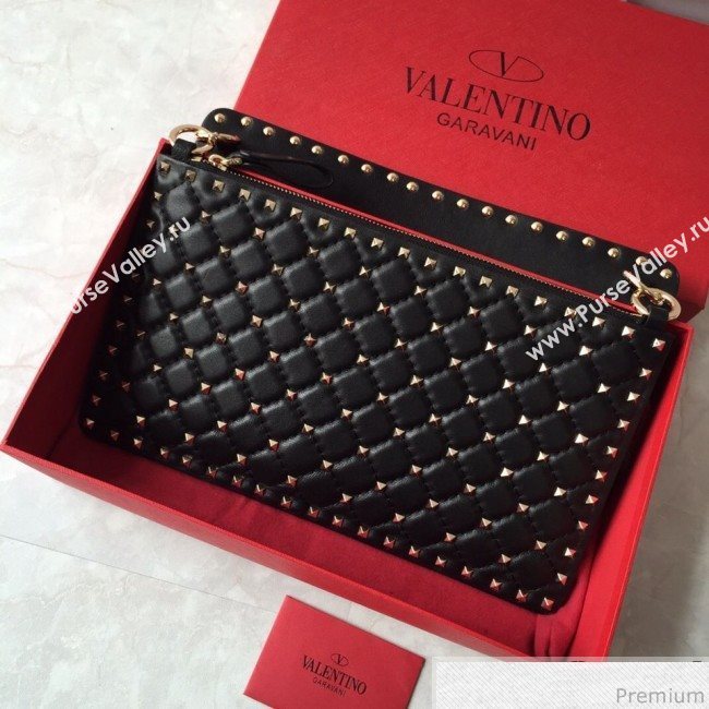 Valentino Lambskin Rockstud Spike Clutch Black/Gold 2019 (JDP-9031601)