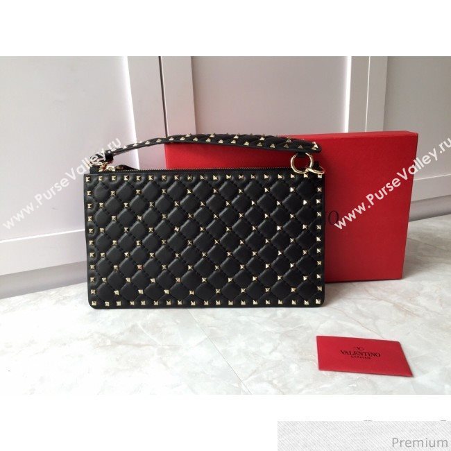 Valentino Lambskin Rockstud Spike Clutch Black/Gold 2019 (JDP-9031601)