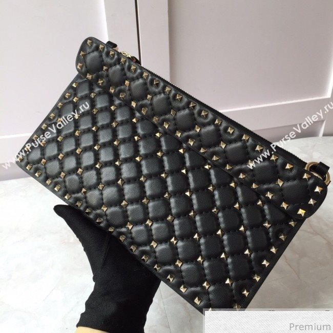 Valentino Lambskin Rockstud Spike Clutch Black/Gold 2019 (JDP-9031601)