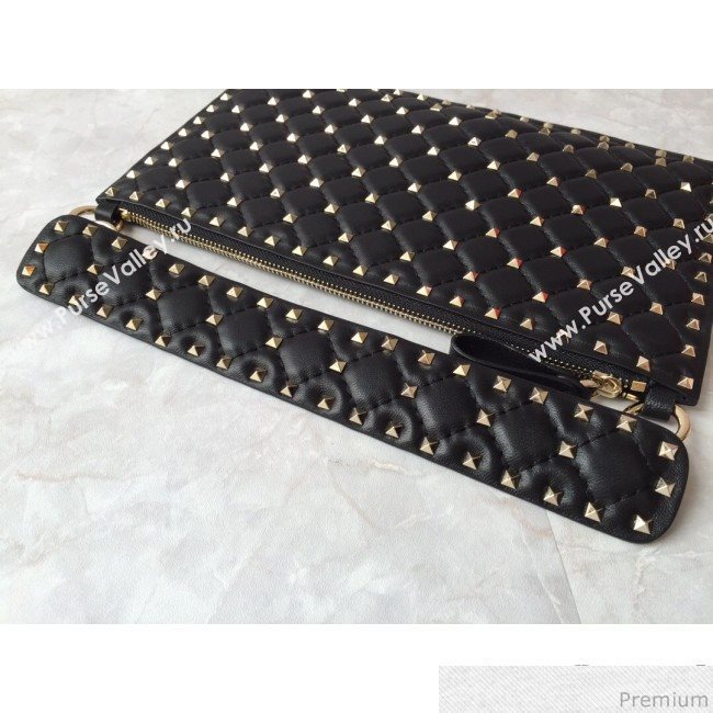 Valentino Lambskin Rockstud Spike Clutch Black/Gold 2019 (JDP-9031601)