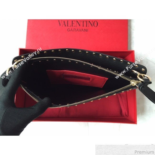 Valentino Lambskin Rockstud Spike Clutch Black/Gold 2019 (JDP-9031601)