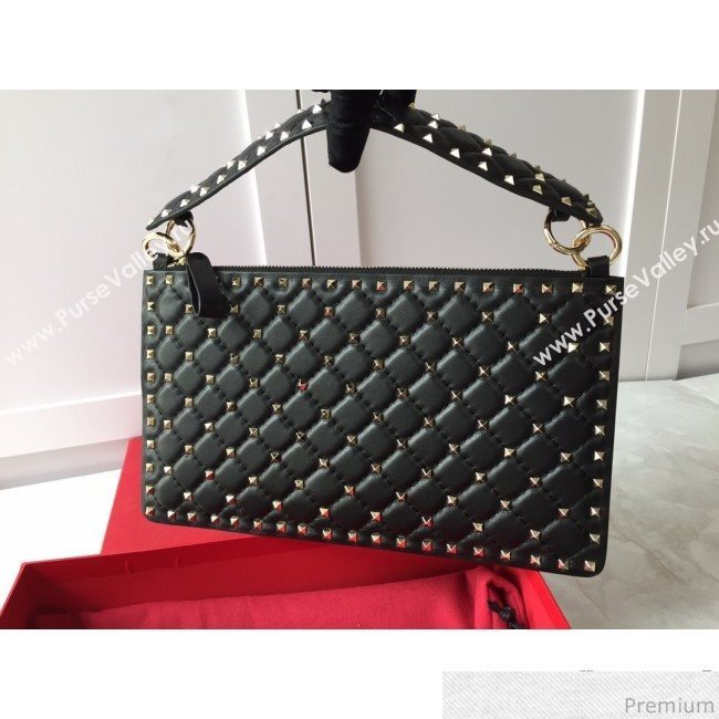 Valentino Lambskin Rockstud Spike Clutch Black/Gold 2019 (JDP-9031601)