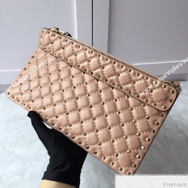 Valentino Lambskin Rockstud Spike Clutch Pink 2019 (JDP-9031602)